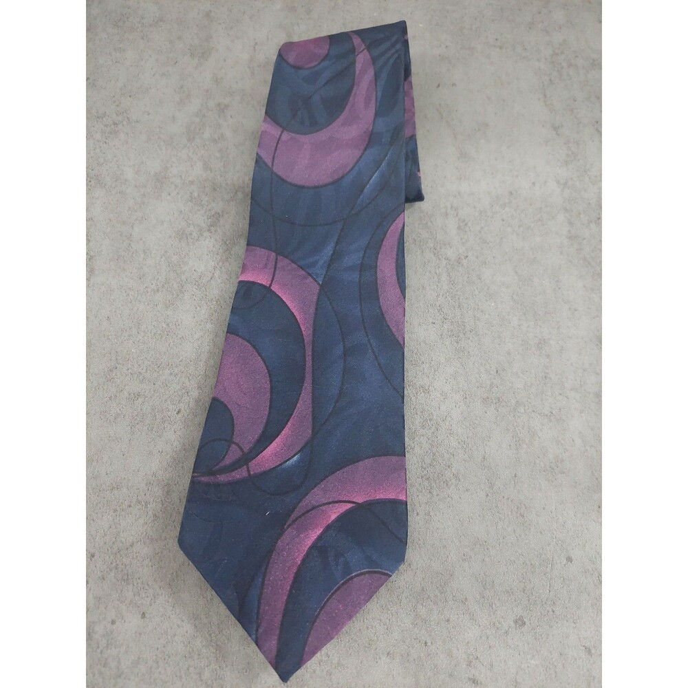 Schreter Extra Long Silk Tie Purple Navy Circle Design